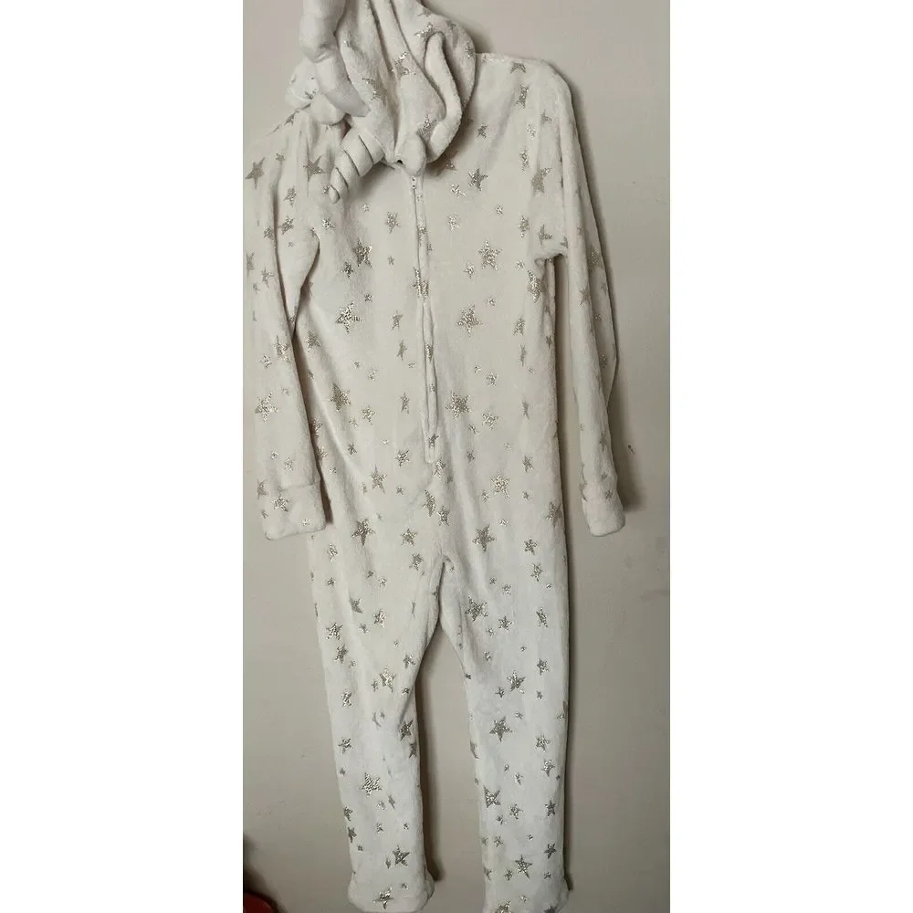 Justice Unicorn Hooded Fleece OnePiece 3D Detail Glitter Stars Wings Size‎ 12